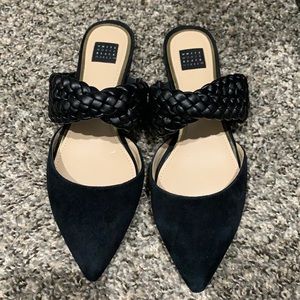 White House Black Market Black Suede Pointy Toe Slides